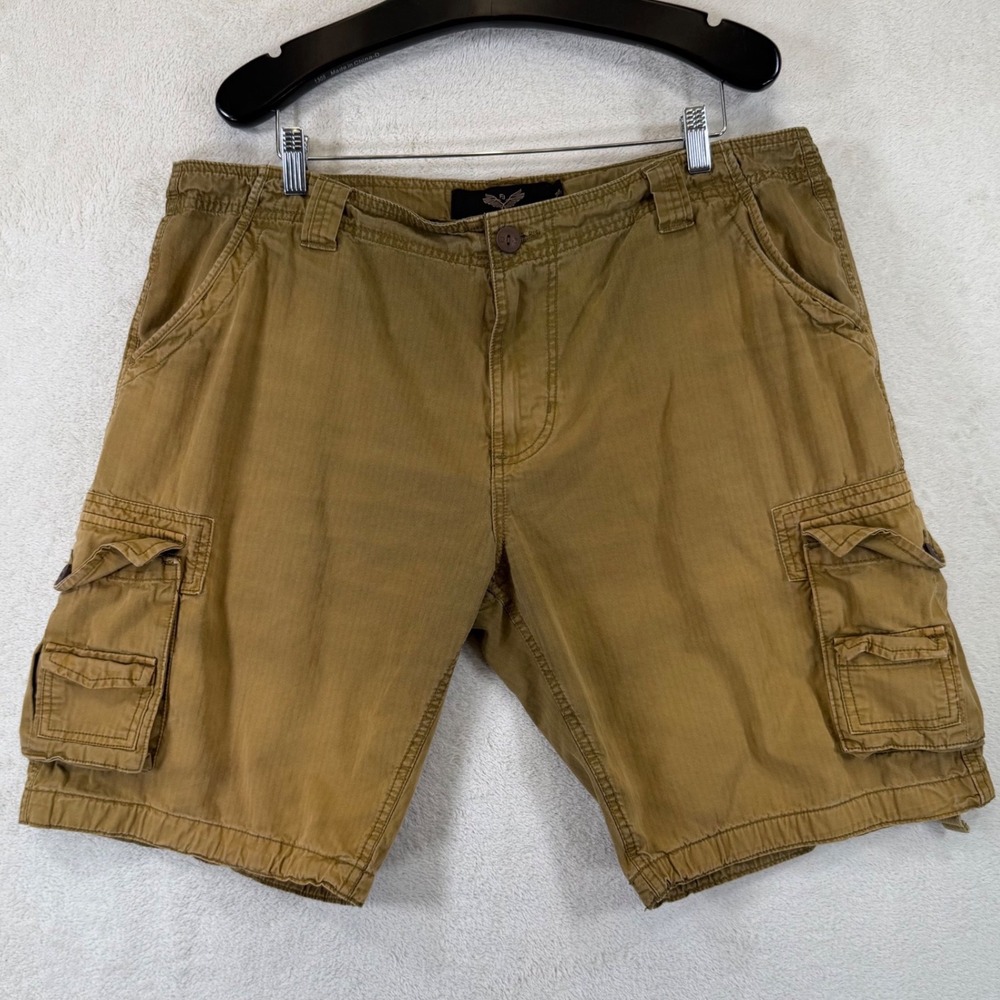 FJ Mens Y2K Cargo Shorts Tan/Brown Size 38 Gorpcore Utility Grunge Wash